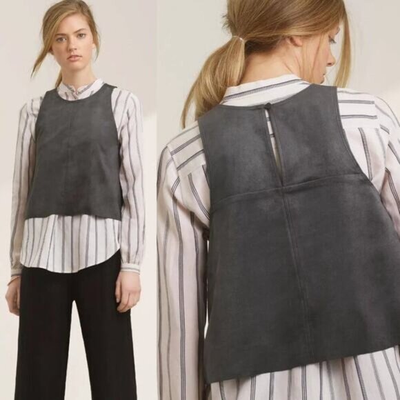 WILFRED Aritzia Octave Faux Suede Blouse Sz XXS Gray - Picture 2 of 7